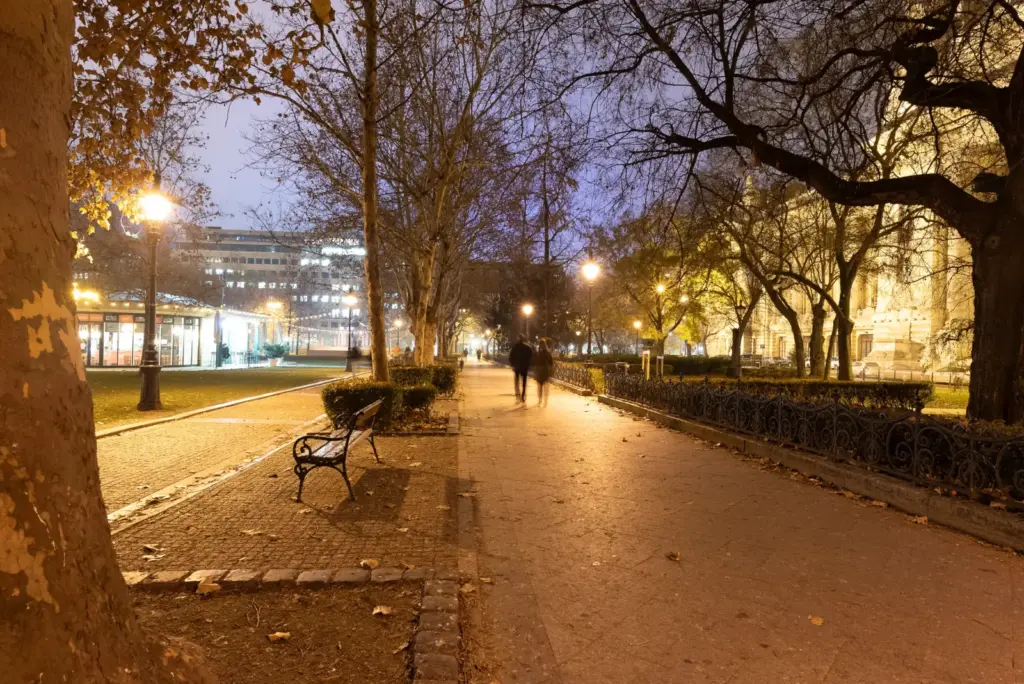 Evening walkway in Budapest Hungary near university student ministry gatherings and outreach events