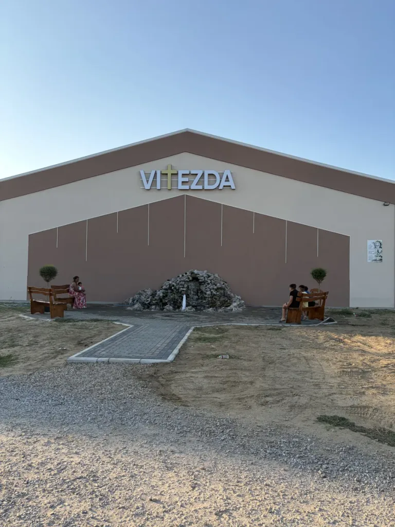 Exterior of Vitezda Church in Serbia showing the Vitezda name above the entrance.